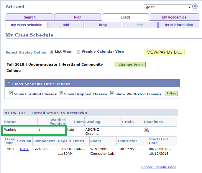Course Wait List Instructions Heartland Community College